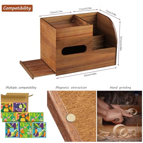 BIBELUN Wood Tissue Box Cover Square with Tray and Remote Holder, Multifunctional Tissues Cube Box Organizer/Shelf/Rack, Napkin Storage Box for Bathroom, Vanity, Nightstand, Office, Home Decor - Image 3