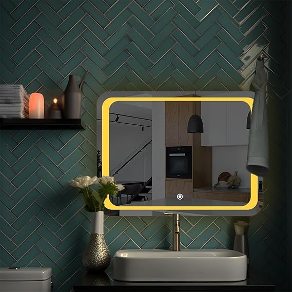 TINITALO Quality Glass Rectangular LED Mirror For Bathroon With Back Light Imported Touch Sensor + Dimmer + White Light + Coold Day Light + Warm Light Total 3 Light Brightness Adjustable,Wall Mount - Image 3