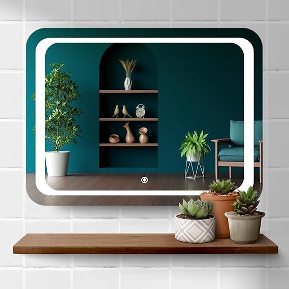 TINITALO Quality Glass Rectangular LED Mirror For Bathroon With Back Light Imported Touch Sensor + Dimmer + White Light + Coold Day Light + Warm Light Total 3 Light Brightness Adjustable,Wall Mount - Image 2