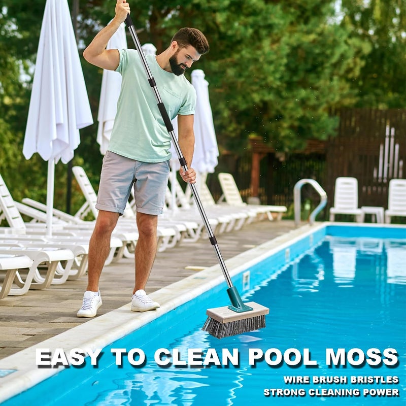 BSMstone Push Broom Brush Stainless Steel Wire Scrub Brush with Long Handle for Moss, Tough Stains on Deck, Grout, Garage, Patio - Image 3