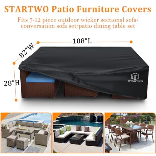 STARTWO Patio Furniture Covers Waterproof AntiUV TearResistant Heavy Duty 712 Seats Outdoor Furniture Cover for Sectional Sofa Patio Table Cover 108 Lx82 Wx28 H Black - Image 3
