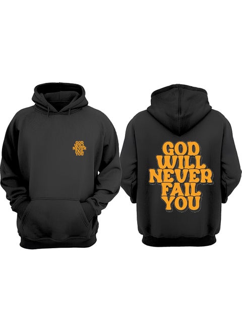 Unisex God Will Never Fail You Design Front Back Printed Regular Size Black Sweatshirt