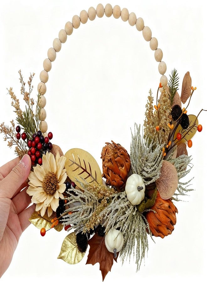 Toddmomy 2 Piece Wooden Bead Wreath, Wood Beaded Wreath kit for DIY Crafts Farmhouse Christmas Wedding Harvest Decor for Front Door, Wall Hanging Decor,30cm - Image 3