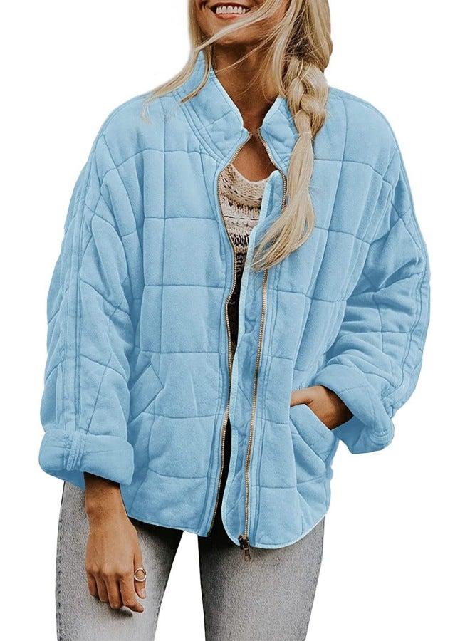 Solid Color Stand-up Collar Cotton Jacket European And American Women's Loose Long-sleeve Pocket Jacket