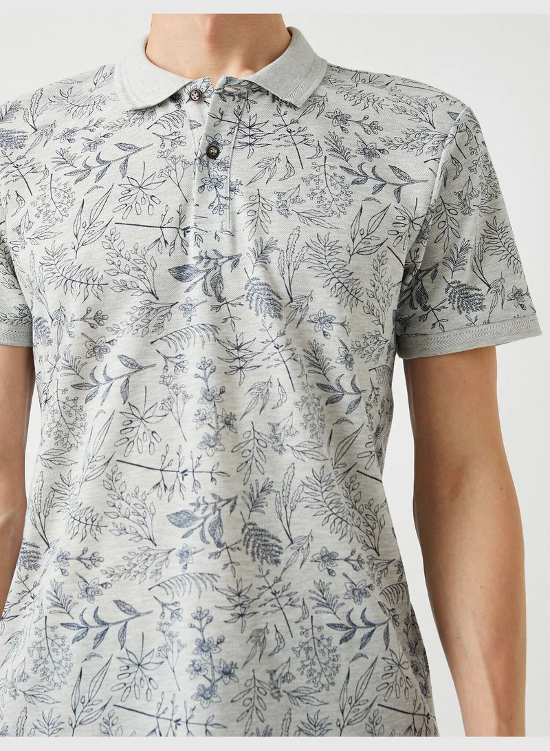 KOTON Polo Neck T-Shirt Leaf Patterned