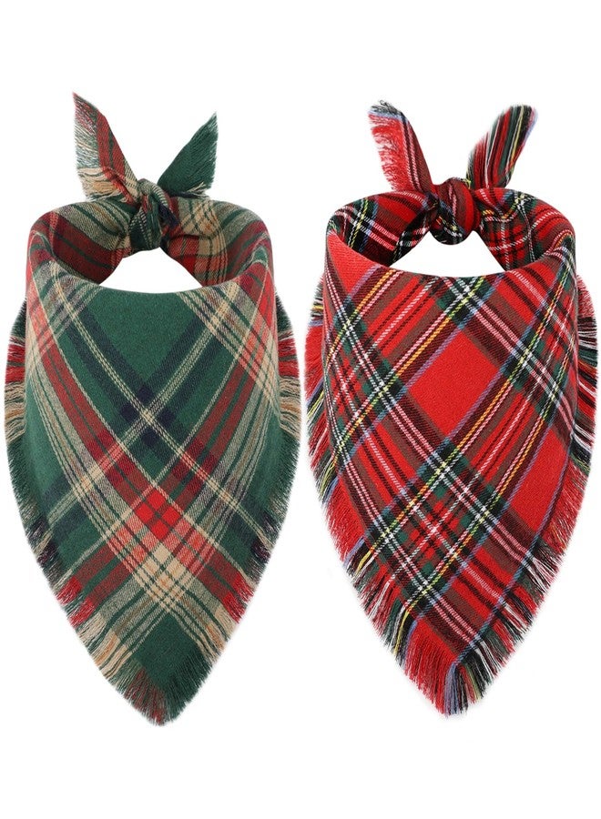 Vivifying Dog Christmas Bandana with Tassels Edges, 2 Pack Classic Plaid Triangle Dog Apparel & Accessories, Funny Holiday Pet Scarf Costume for Photo Prop, and Party Decor (Large, Red&Green) - Image 1