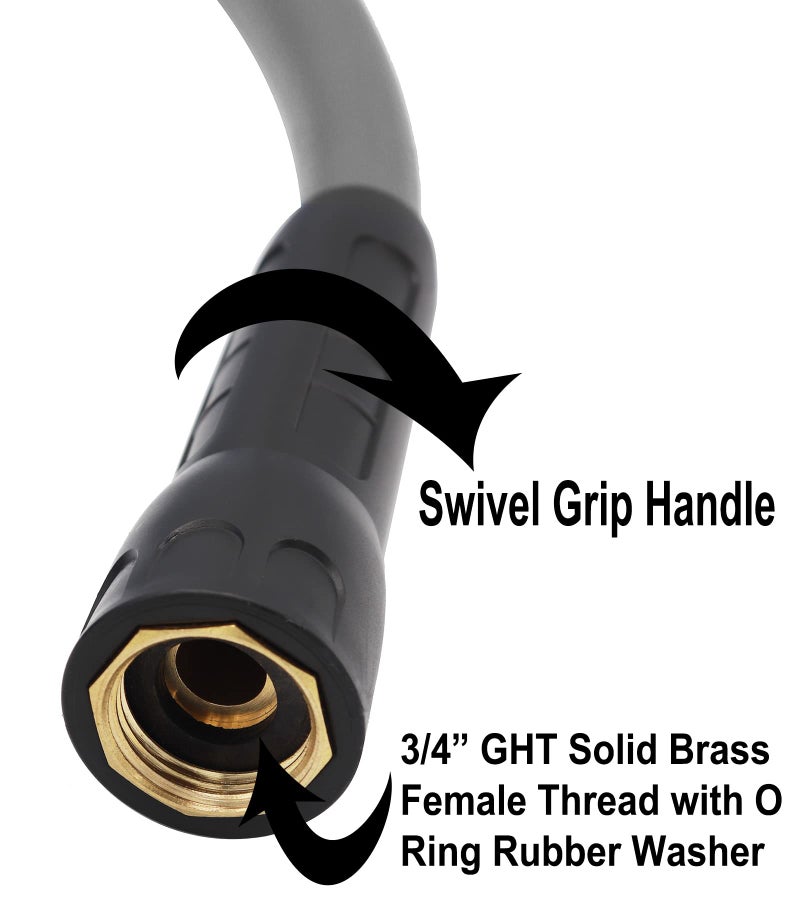 YOTOO Heavy Duty Hybrid Garden Lead in Water Hose 5/8-Inch by 5-Feet 150 PSI, Kink Resistant, All-Weather Flexible with Swivel Grip Handle and 3/4" GHT Solid Brass Fittings, Gray - Image 3