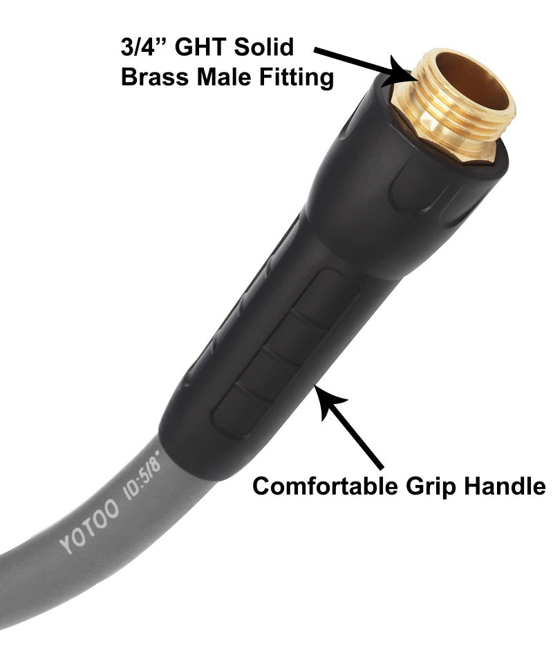 YOTOO Heavy Duty Hybrid Garden Lead in Water Hose 5/8-Inch by 5-Feet 150 PSI, Kink Resistant, All-Weather Flexible with Swivel Grip Handle and 3/4" GHT Solid Brass Fittings, Gray - Image 4