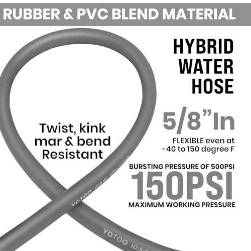 YOTOO Heavy Duty Hybrid Garden Lead in Water Hose 5/8-Inch by 5-Feet 150 PSI, Kink Resistant, All-Weather Flexible with Swivel Grip Handle and 3/4" GHT Solid Brass Fittings, Gray - Image 2