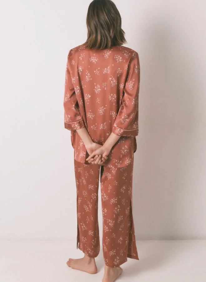 women'secret Long orange satin pajama shirt