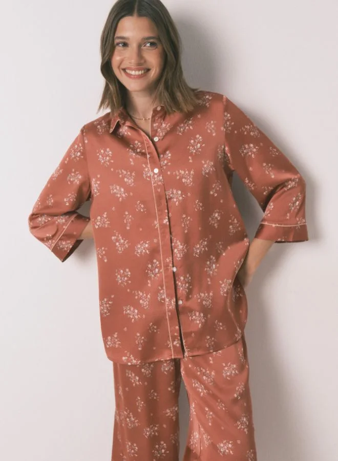 women'secret Long orange satin pajama shirt