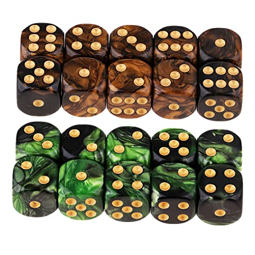 Yiotfandoll 20PCS Polyhedral D6 Dice 16mm Acrylic 6 Sided Dice Game Dice for RPG MTG DND Dice Table Games Green Black and Black Gold - Image 1