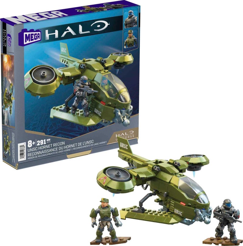 Mega Brands MEGA Halo Toy Vehicles Building Sets, UNSC Hornet Recon Aircraft with 2 Poseable, Collectable Micro Action Figures and Accessories - Image 1