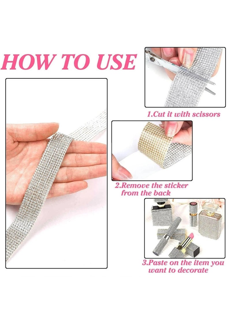 Self-Adhesive Silver color Crystal Rhinestone  Ribbon for Embellishments and Decoration 1 Piece Length 92 cm Width 3.1 cm - Image 2