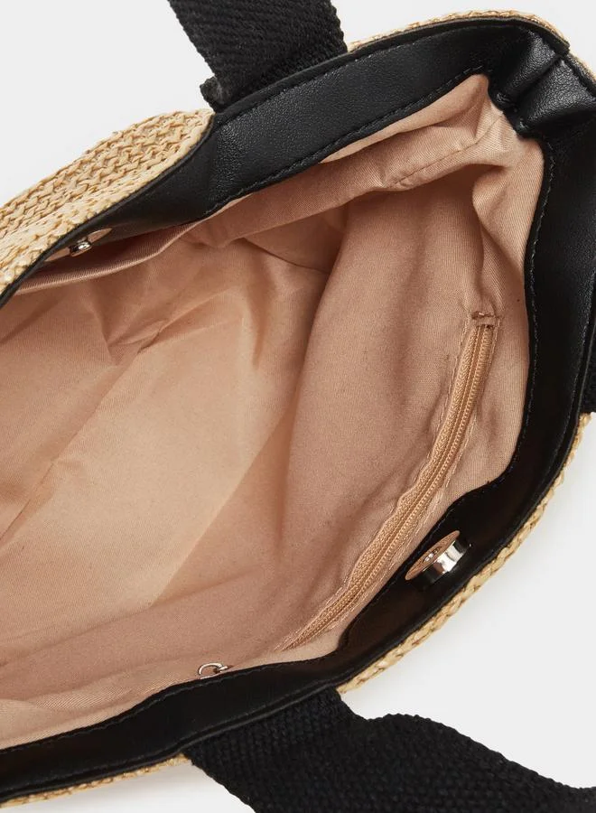 Styli Styli Two Tone Straw Beach Bag with Snap Closure