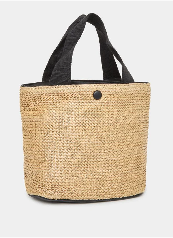 Styli Styli Two Tone Straw Beach Bag with Snap Closure
