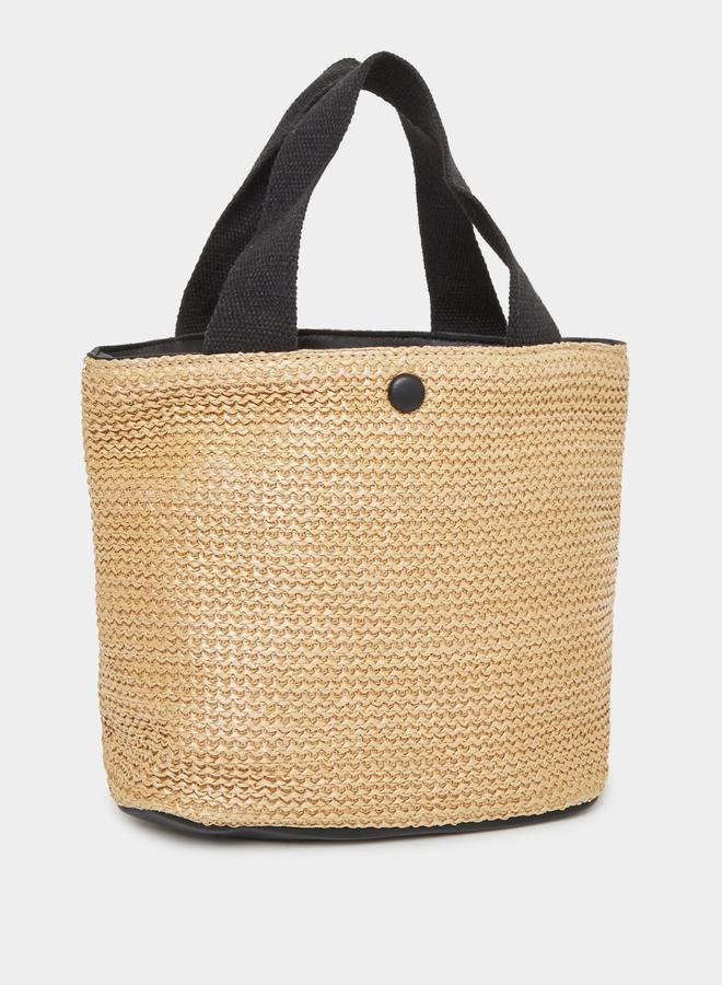 ستايلي حقيبة شاطئ قش ستايلي بلونين مع إغلاق كبس - Image 1