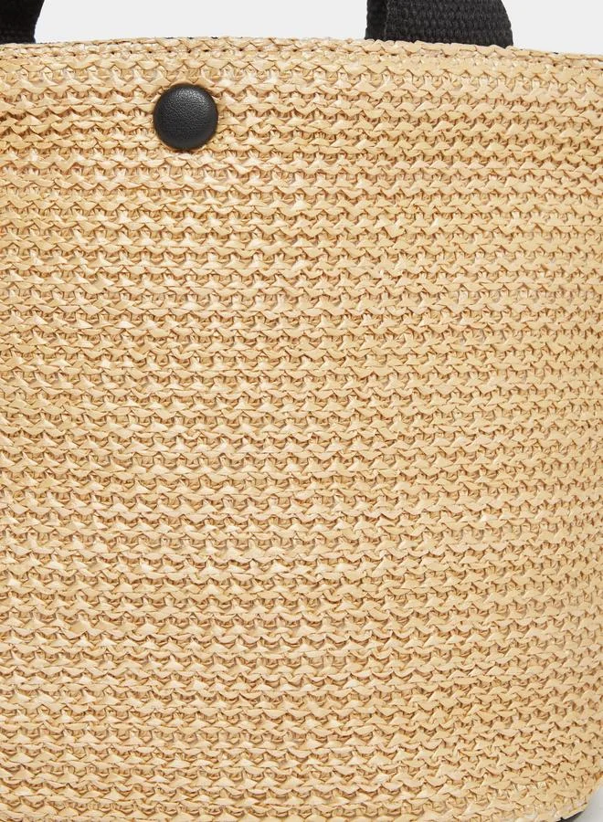 Styli Styli Two Tone Straw Beach Bag with Snap Closure