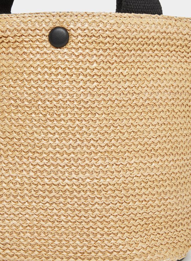 ستايلي حقيبة شاطئ قش ستايلي بلونين مع إغلاق كبس - Image 3