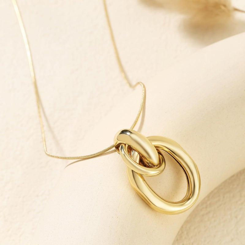 Dr's gift Gold Knot Pendant Necklace for Women Geometric Drop Chunky Gold Necklace 14K Gold Plated Statement Necklaces - Image 4