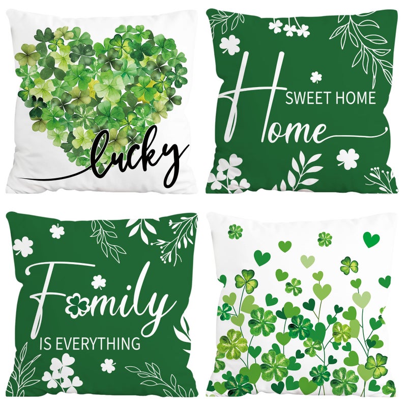 FUTBU St Patricks Day Throw Pillow Covers 18x18 Inch Set of 4, Home Sweet Home Lucky Sharmcork Clover Cushion Case Decoration for Sofa Couch Set of 4 Bless Our House - Image 1