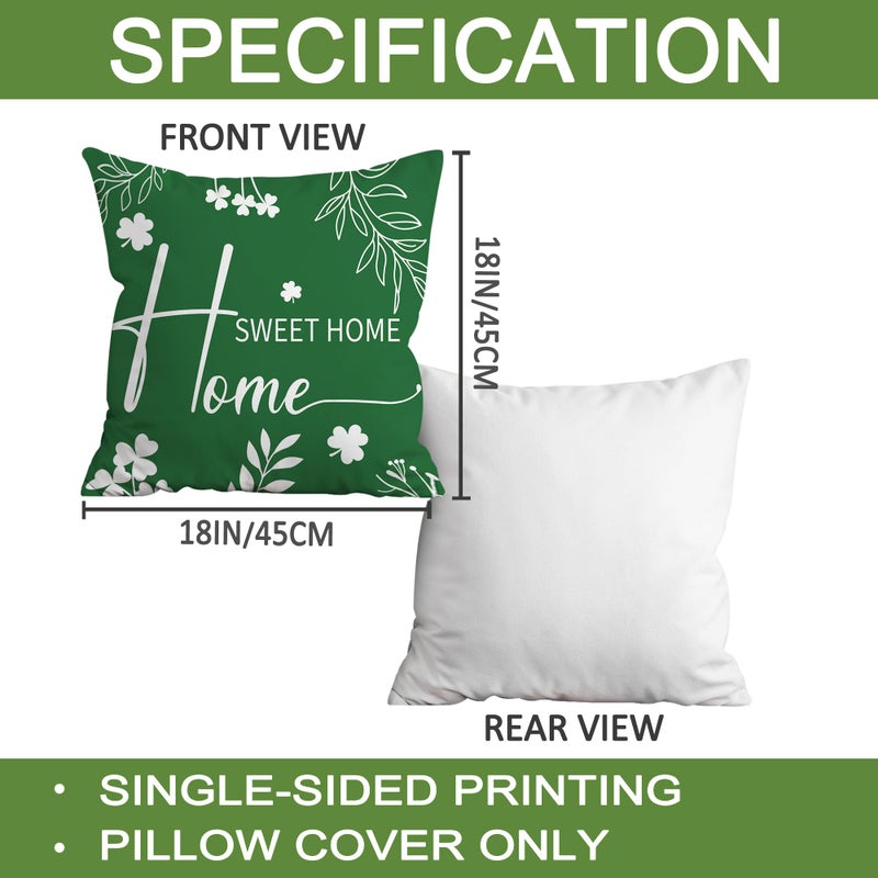 FUTBU St Patricks Day Throw Pillow Covers 18x18 Inch Set of 4, Home Sweet Home Lucky Sharmcork Clover Cushion Case Decoration for Sofa Couch Set of 4 Bless Our House - Image 2