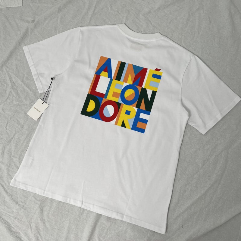 Cross-Border Export Wholesale Ald Abstract Color Block Logo Printed Summer High Street Loose Casual Short-Sleeved T-Shirt for Men and Women White - Image 1