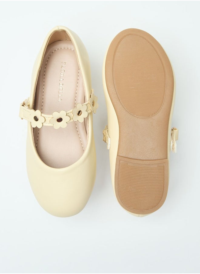 Flora Bella By Shoexpress Flower Accent Ballerina Shoes with Hook and Loop Closure  - Image 4