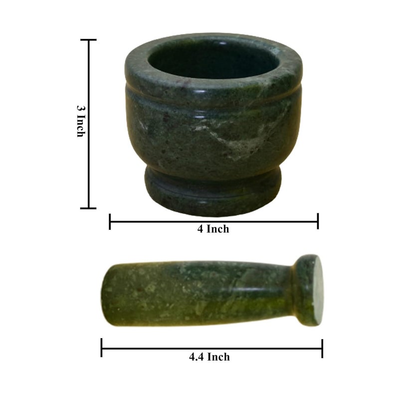 KunhaR Natural Green Marble Mortar and Pestle Set Imam Dasta Ohkli Musal Kharal 4 x 3 Inches Green Full Polish - Image 2