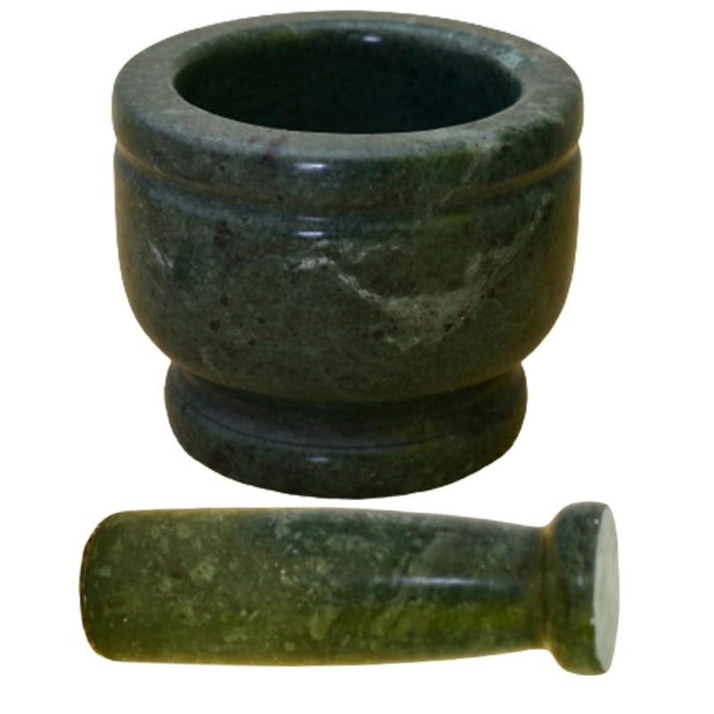 KunhaR Natural Green Marble Mortar and Pestle Set Imam Dasta Ohkli Musal Kharal 4 x 3 Inches Green Full Polish - Image 4