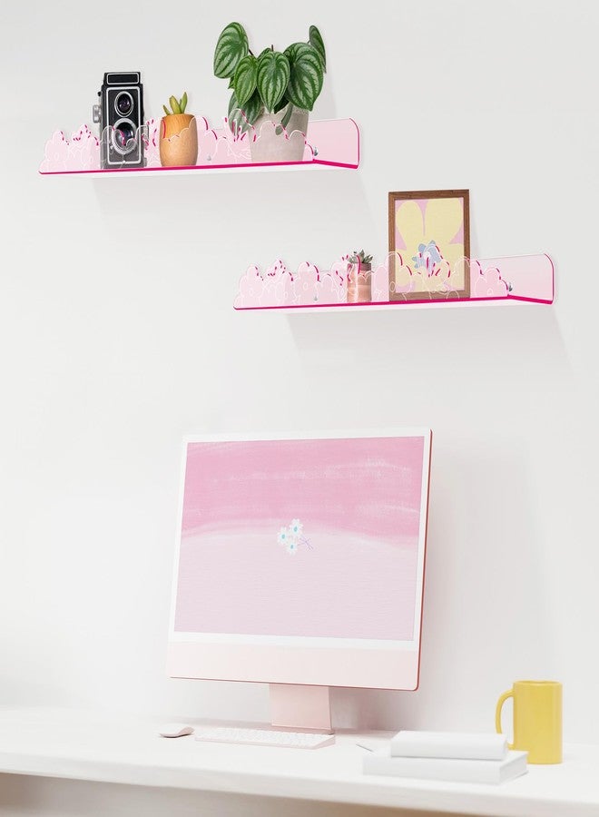 alldomess Floating Shelves for Wall,4 Pack 15.7’’x 3.5’’Adhesive Acrylic Shelves Organizer for Book Toy Photo Makeup,Wall-Mounted Kids Storage for Bathroom,Bedroom,Nursery,Pink Butterfly - Image 4