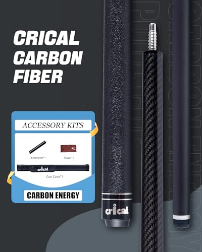 CRICAL Carbon Fiber Pool Cue Set Includes Extender Towel Case 58 Inch LowDeflection Cue with Cowhide Grip 3K Weave Fixed 19oz Weight 388 Joint Ideal for Players Gift - Image 3