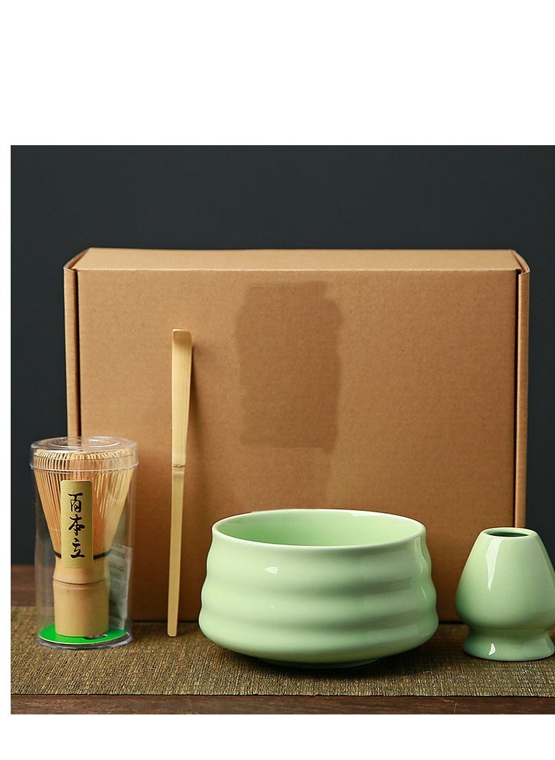 4-Piece Matcha Green Tea Whisk Set  Whisk Scoop Bowl Green/Beige