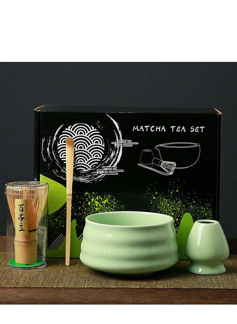 4-Piece Matcha Green Tea Whisk Set  Whisk Scoop Bowl Green/Beige