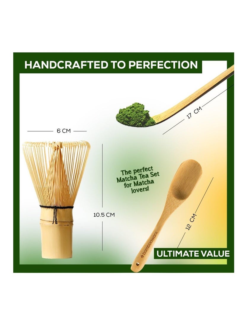 4-Piece Matcha Green Tea Whisk Set  Whisk Scoop Bowl Green/Beige