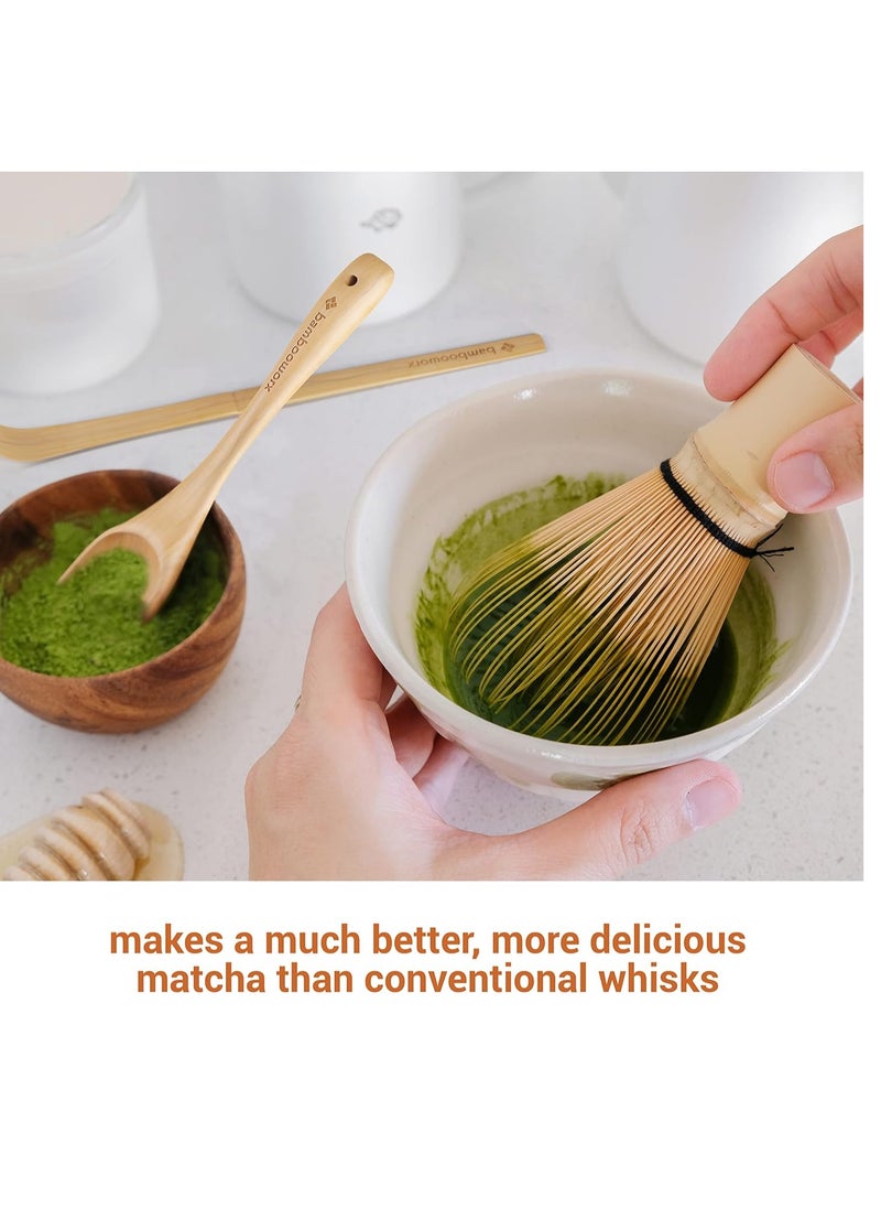4-Piece Matcha Green Tea Whisk Set  Whisk Scoop Bowl Green/Beige