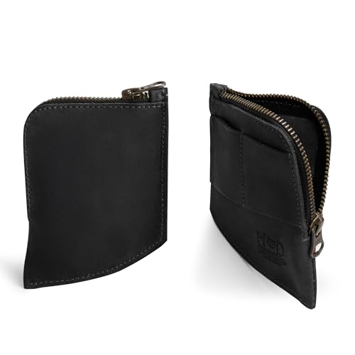 Hide & Drink, Full Grain Leather EDC Pocket Wallet, Curved Cash Organizer, Slim Front Card Holder, Money Clip, Handmade Travel Accessories, Charcoal Black - Image 3