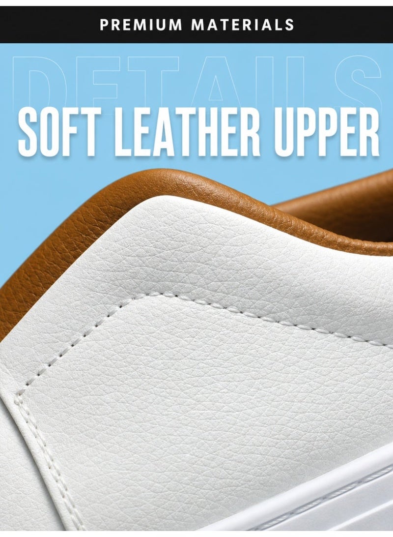 Men's Casual Slip-On Shoes (Max Size 48), Lace-Free Low-Top Shoes, Men's Fashionable Solid-Color Low-Top Skate Shoes, Comfortable, Non-Slip, and Durable Sneakers, for Outdoor Use or at Home, White - Image 3