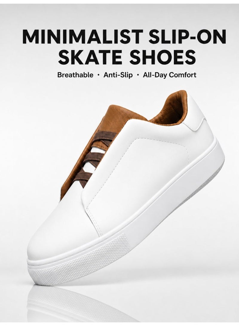 Men's Casual Slip-On Shoes (Max Size 48), Lace-Free Low-Top Shoes, Men's Fashionable Solid-Color Low-Top Skate Shoes, Comfortable, Non-Slip, and Durable Sneakers, for Outdoor Use or at Home, White - Image 1