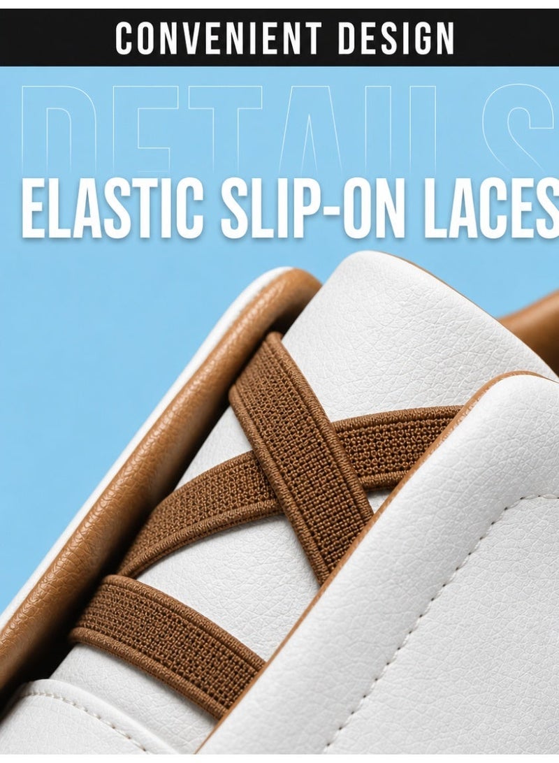 Men's Casual Slip-On Shoes (Max Size 48), Lace-Free Low-Top Shoes, Men's Fashionable Solid-Color Low-Top Skate Shoes, Comfortable, Non-Slip, and Durable Sneakers, for Outdoor Use or at Home, White - Image 4
