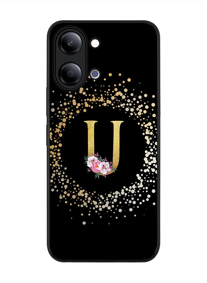 Stylizedd For vivo Y05 4G / Y6t 5G Case,Slim fit Camera Protection, Shockproof Thin Phone cover  - Custom Monogram Floral - U ( Black ) - Image 1