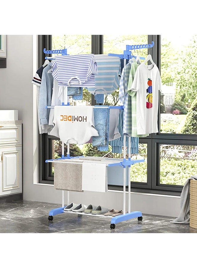 Hihonor Floor Drying Rack,4 Tiers Foldable Design,Stainless Steel,Indoor and Outdoor Dual-Use Design,Suitable for Drying Adult and Children's Clothes(Blue) - Image 3