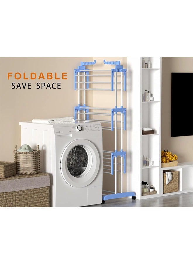 Hihonor Floor Drying Rack,4 Tiers Foldable Design,Stainless Steel,Indoor and Outdoor Dual-Use Design,Suitable for Drying Adult and Children's Clothes(Blue) - Image 4