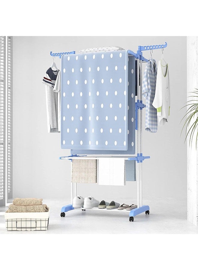 Hihonor Floor Drying Rack,4 Tiers Foldable Design,Stainless Steel,Indoor and Outdoor Dual-Use Design,Suitable for Drying Adult and Children's Clothes(Blue) - Image 5