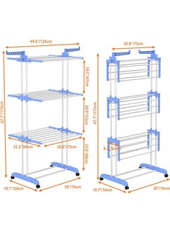 Floor Drying Rack,4 Tiers Foldable Design,Stainless Steel,Indoor and Outdoor Dual-Use Design,Suitable for Drying Adult and Children's Clothes(Blue) - pzsku/ZB6E618F35725DF92080EZ/45/_/1711618027/b940046a-b7f0-4bec-bf77-46a08dd2f7bb