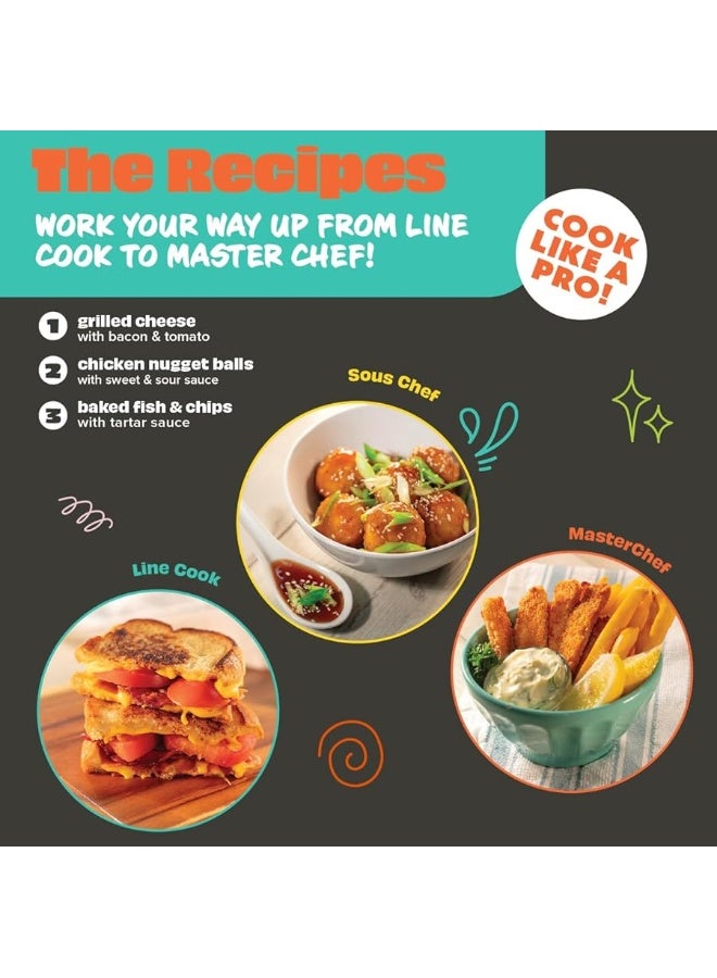 MasterChef Junior MasterChef Junior Cooking Essentials Set - 9 Pc. Kit Includes Real Cookware for Kids, Recipes, Apron, Cutting Board, Mixing Bowl, Measuring Cups, Spoons, Birthday Make Homemade Treats  - Image 3