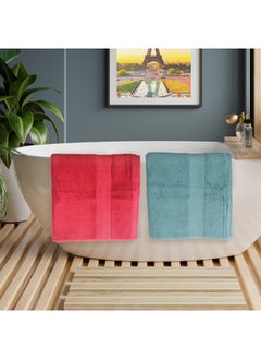 White Rose Towel 4 Piece Bathroom  Set ACCRA 550 GSM 100% Cotton Terry 2 Bath  70X140 cm & 2 Hand  50x90 cm Turquoise & Red Color Soft Feel Super Absorbent  - Image 2