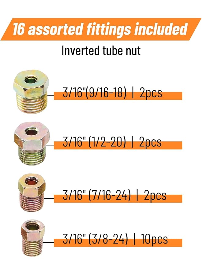 TERRIFI 25 Ft 3/16 Copper Coated Brake Line Kit With 16 Fittings And 4 Unions, Includes Double & Single Flaring Tool Kit For Brake Line Installation And Repair  - Image 4