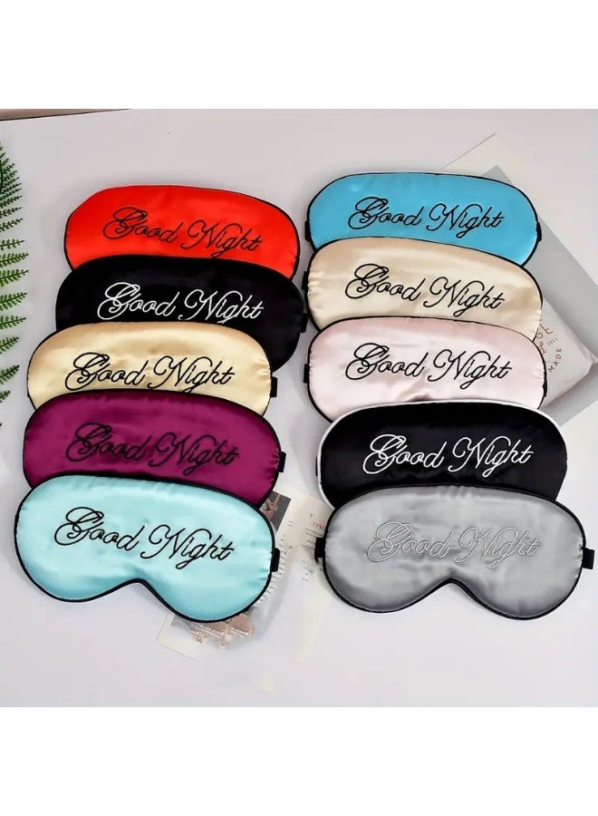LANGMANNI 1pc Blackout Eye Mask For Sleep, Faux Silk Embroidery Alphabet Adjustable Button Blackout Sleep Eye Mask - Image 5