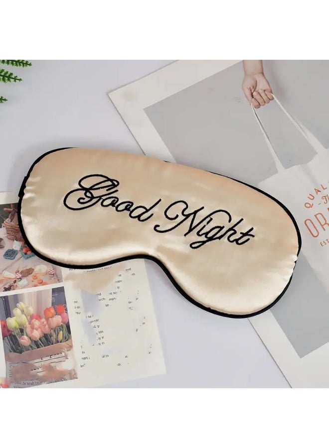 LANGMANNI 1pc Blackout Eye Mask For Sleep, Faux Silk Embroidery Alphabet Adjustable Button Blackout Sleep Eye Mask - Image 1